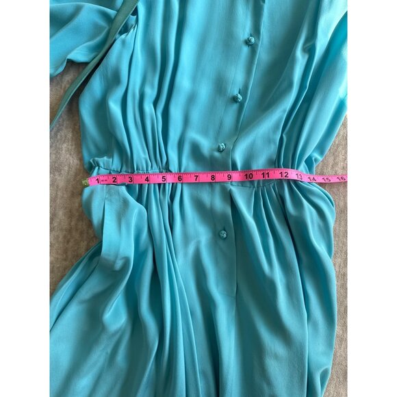 Vintage Ciao Ltd Blue 100% Silk Button-Up Midi Dress Sz 14 Coquette - Picture 8 of 10